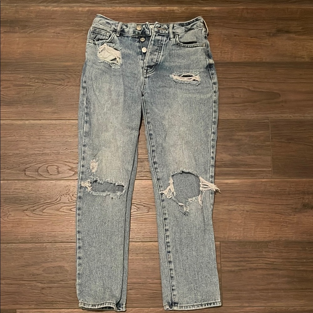 PacSun Blue Straight Leg Jeans with Distressed Details